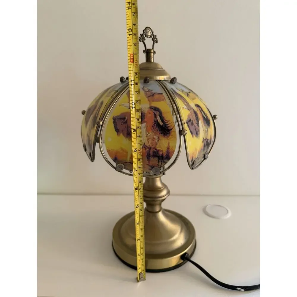 Vtg OK Lighting Touch Lamp Native American Wolf Deer Indigenous 3 Settings WORKS